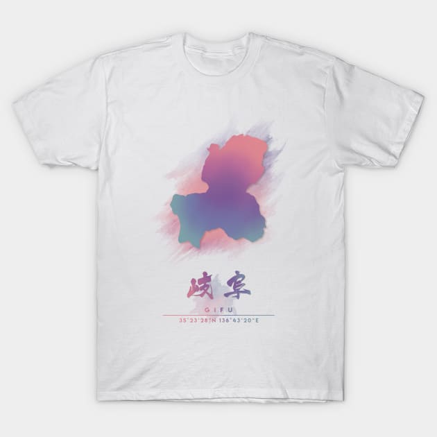 Gifu, Japan Watercolor Map Art T-Shirt by Takeda_Art